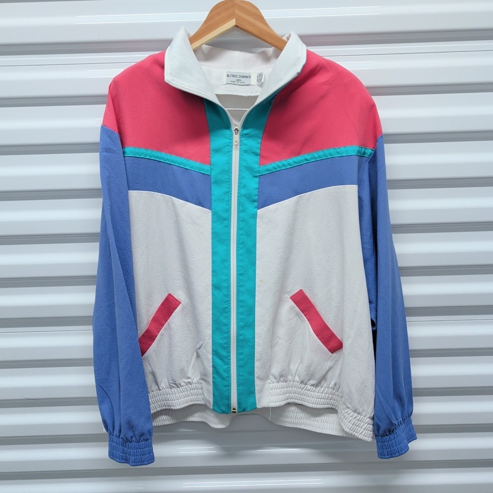 Alfred Dunner Vintage Size 20 Colorblock Windbreaker Jacket Pink Blue White